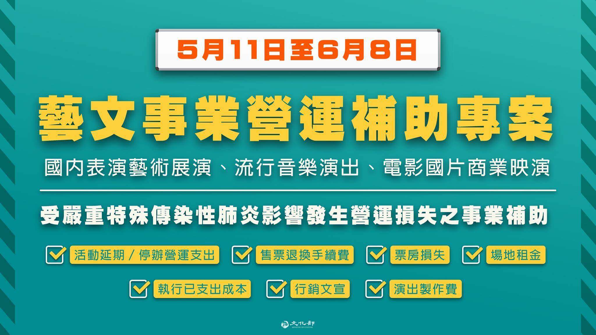 2021年5月17日 中華民國文化部 藝文相關補助正式開跑的第1張圖片