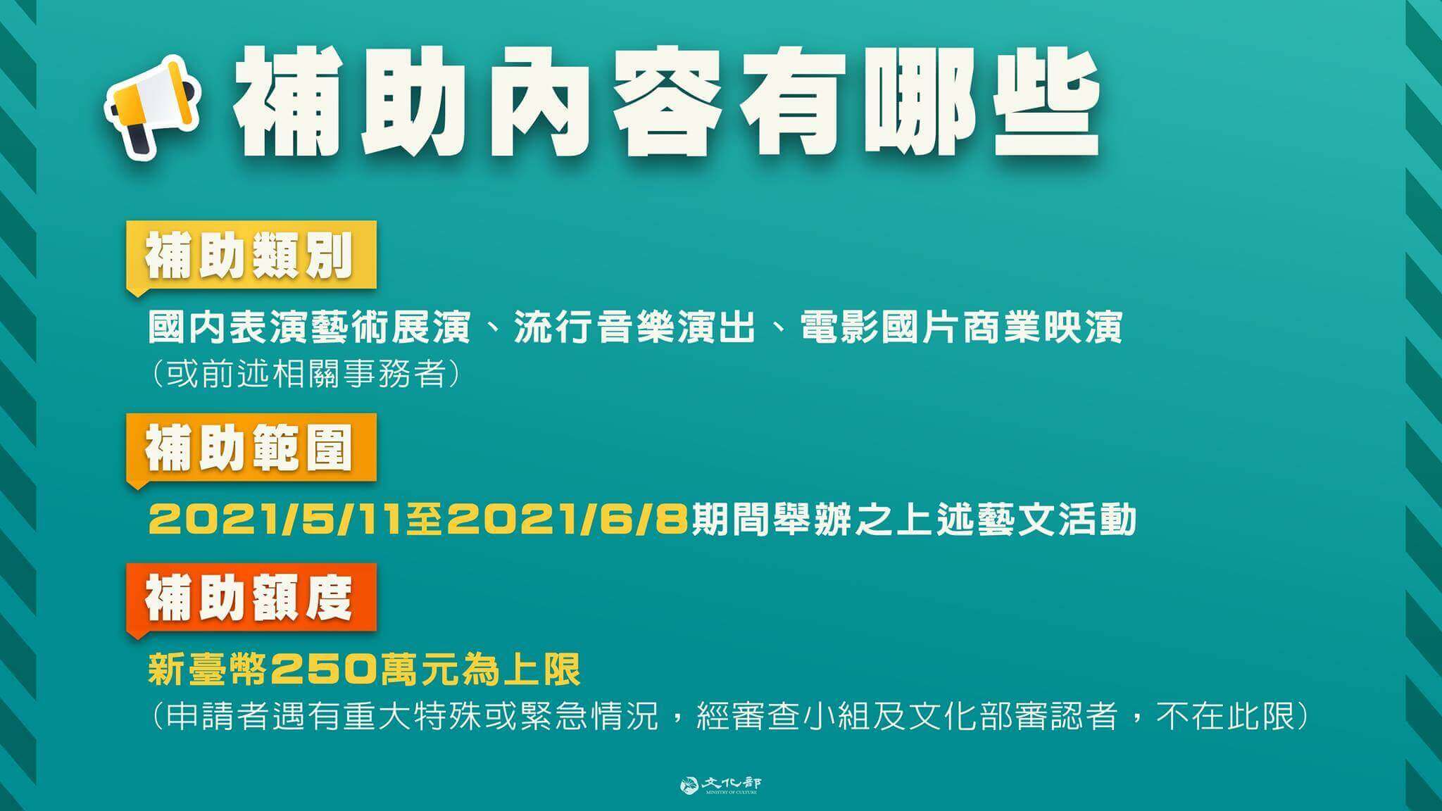 2021年5月17日 中華民國文化部 藝文相關補助正式開跑的第2張圖片